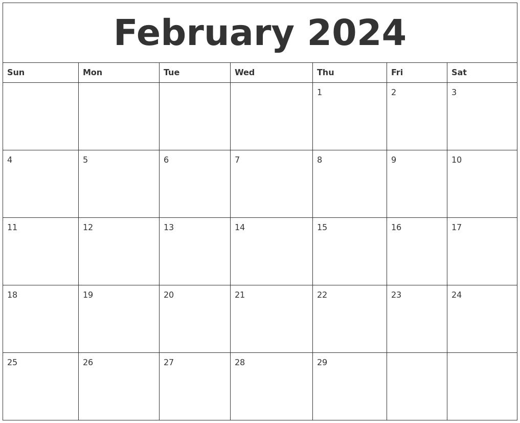 Febraury Calendar 2024
