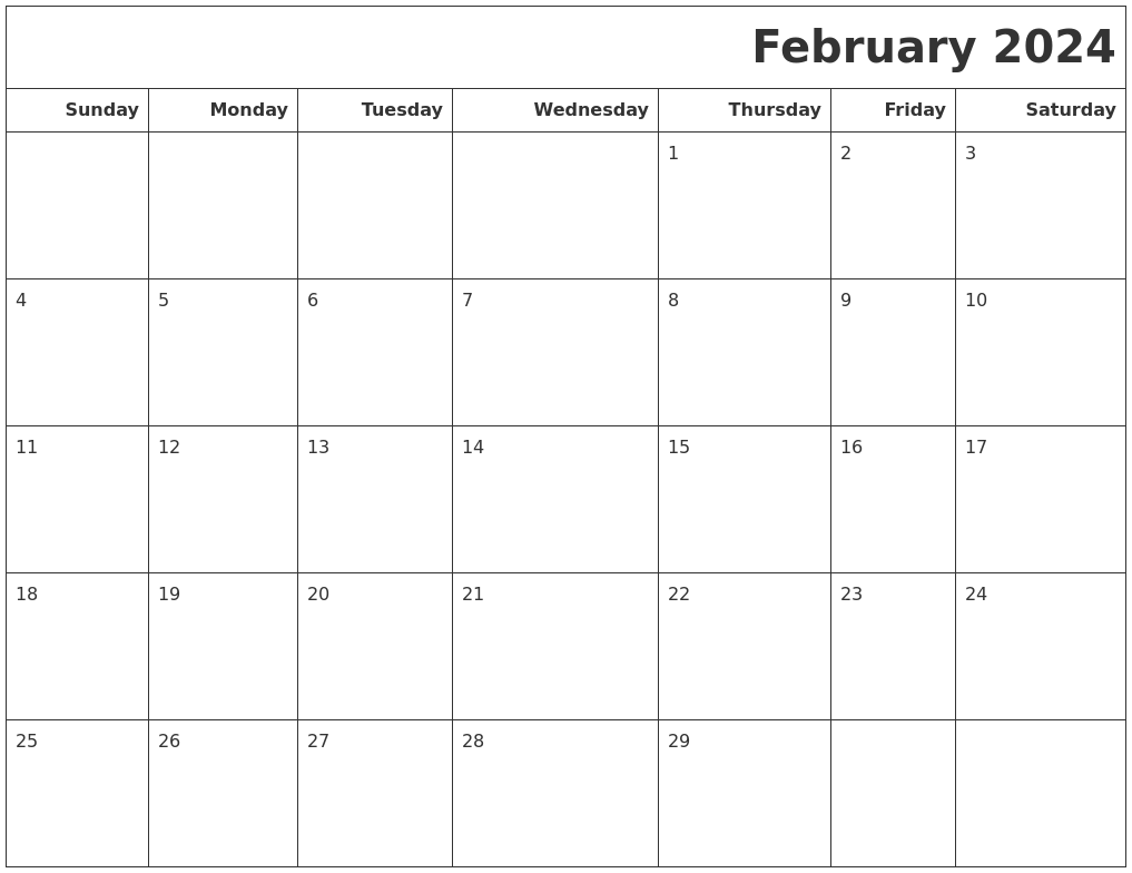 Print February 2024 Calendar