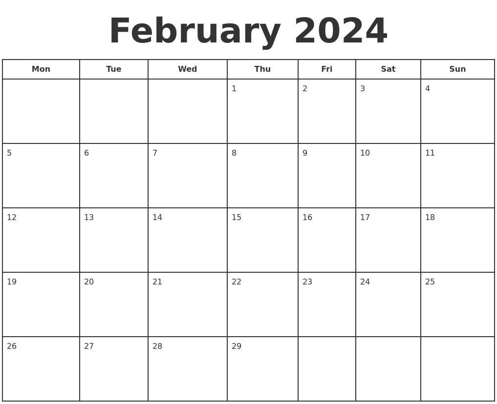 Feb 2024 Calendar Printable