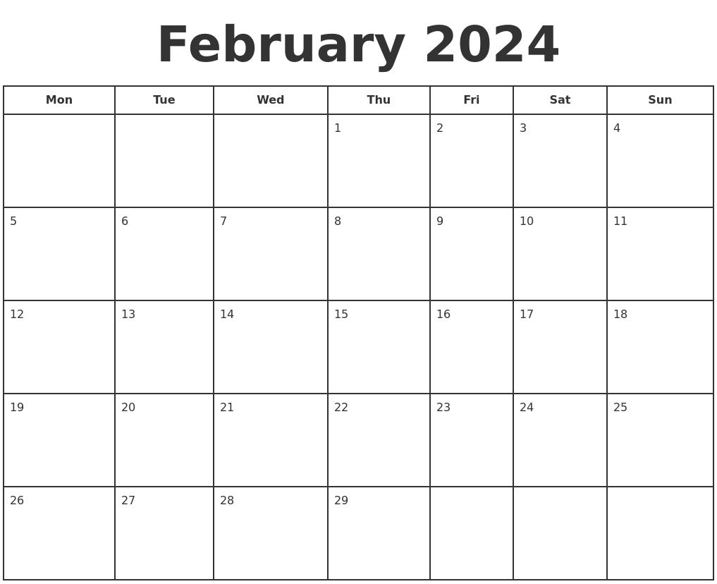 February 2024 Calendar Printable Free