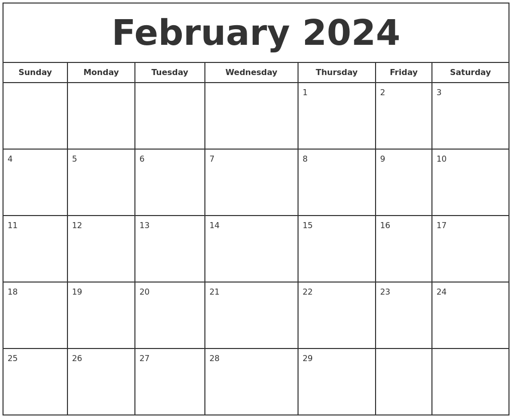 Print February 2024 Calendar