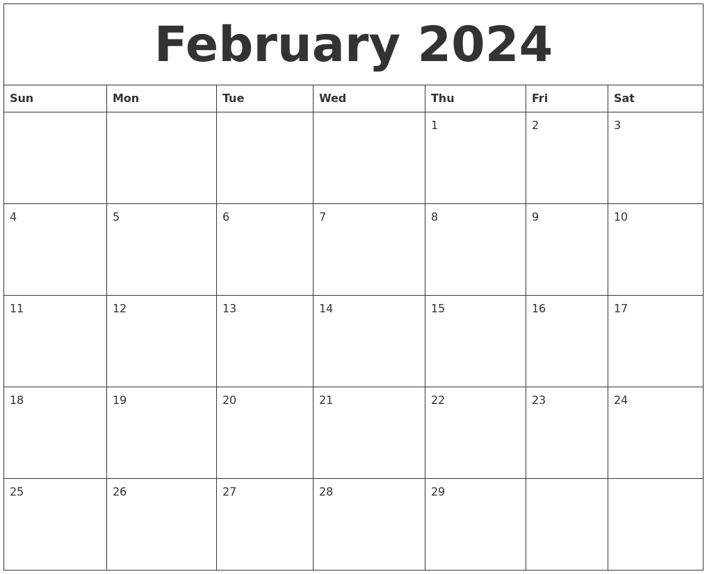 Calendar Feb 2024 Printable