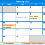 February 2024 Calendar With Holidays Printable