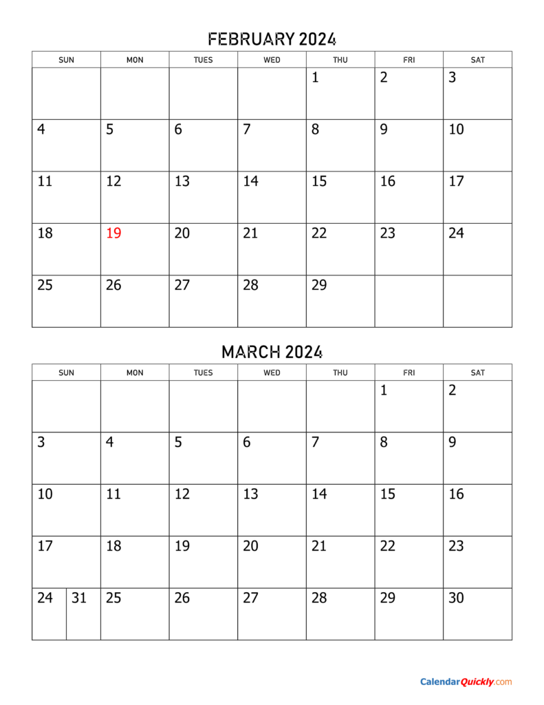 February And March Calendar 2024