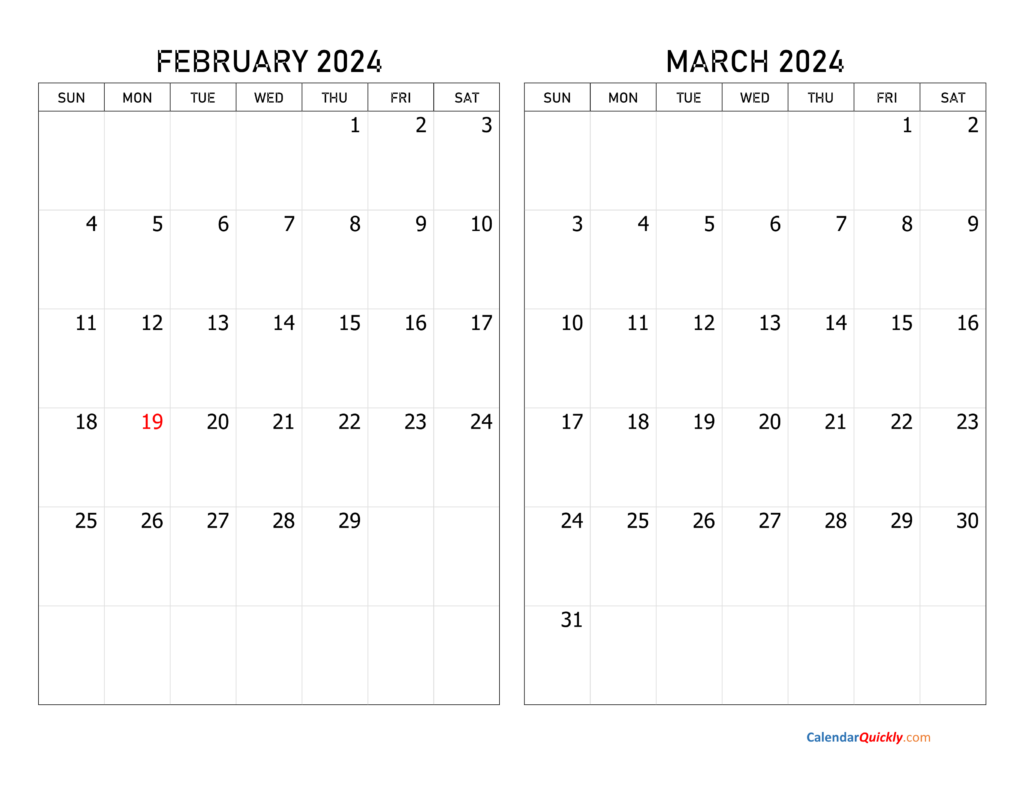 Feb And March 2024 Calendar