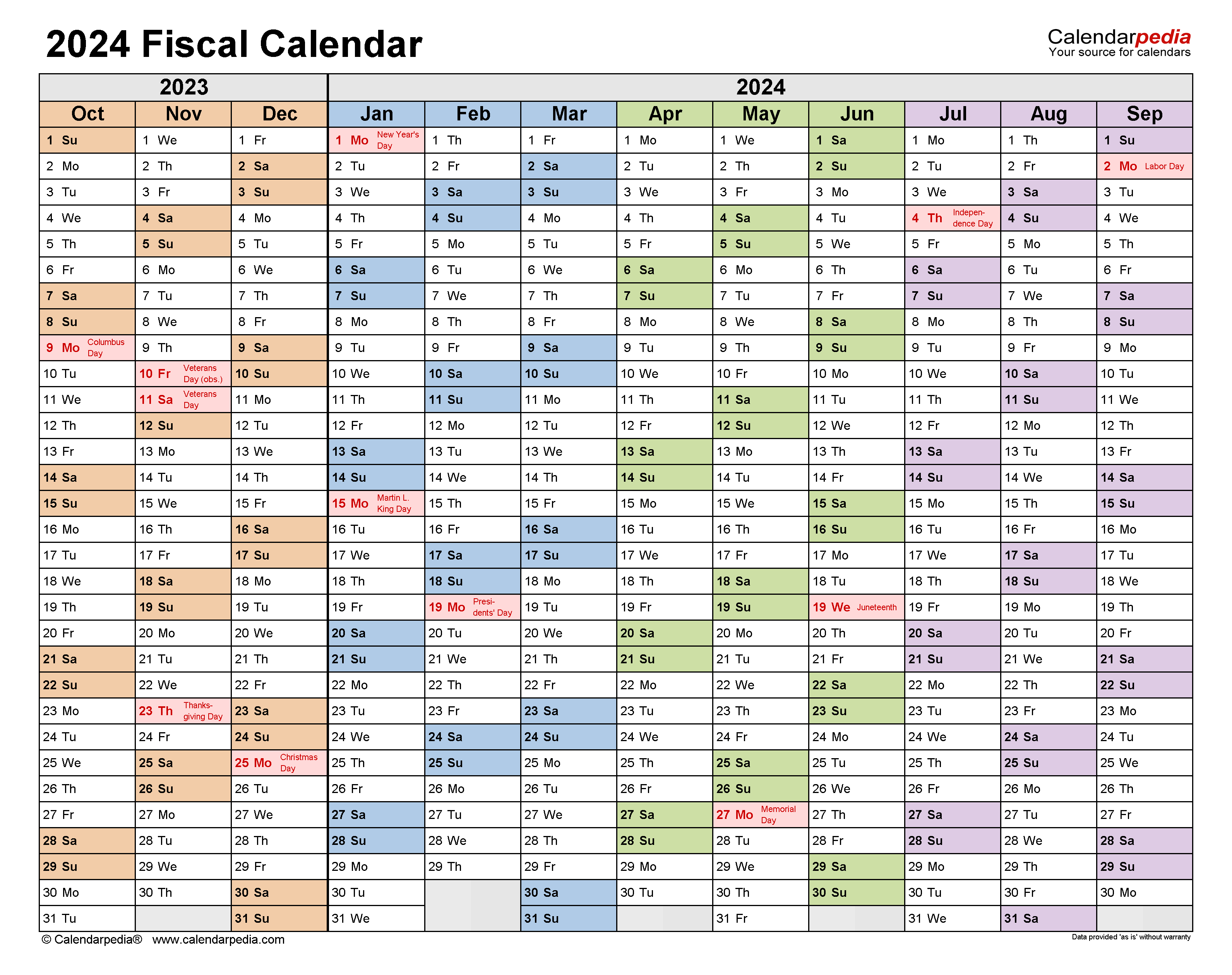 Fiscal Calendars 2024 Free Printable PDF Templates 2024 Calendar