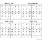 4 Month Calendar 2024