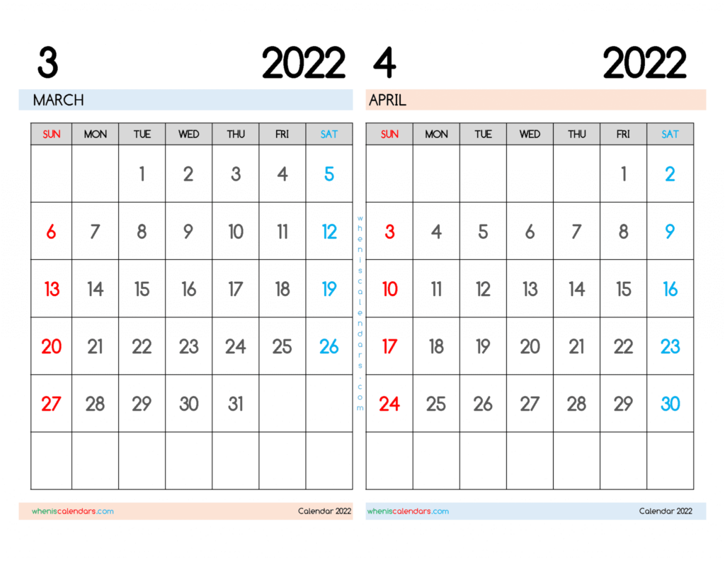 March And April Calendar 2024