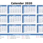 Monthly Calendar For 2020-2024