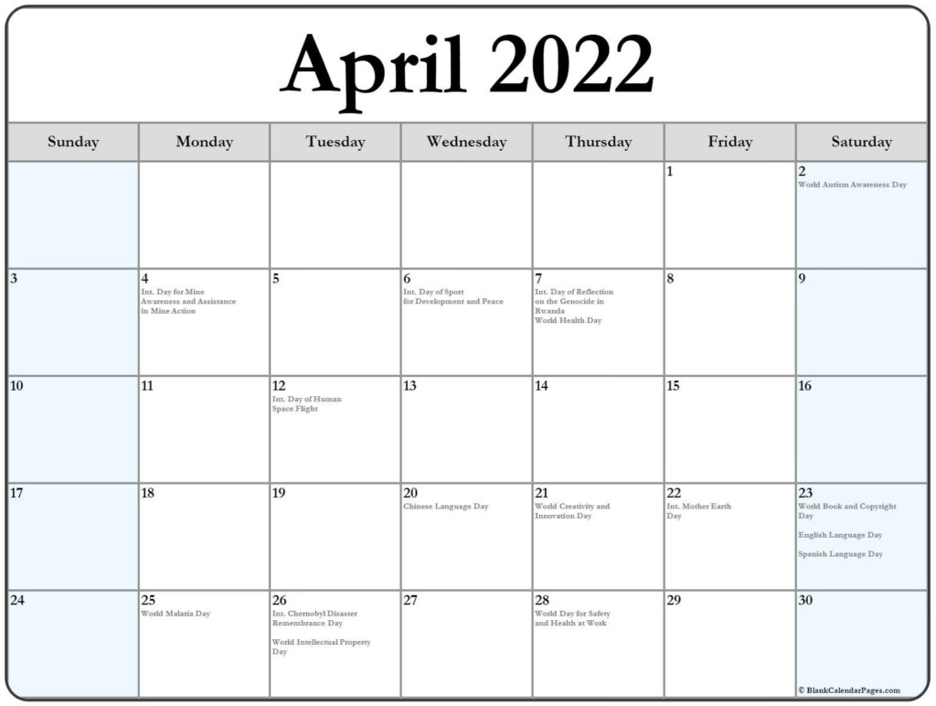 Free Printable April 2024 Calendar With Holidays