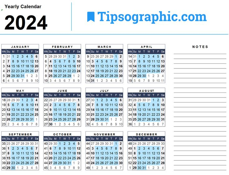 2024 Printable Calendar Full Year Calendar Grid Style 2024 Calendar