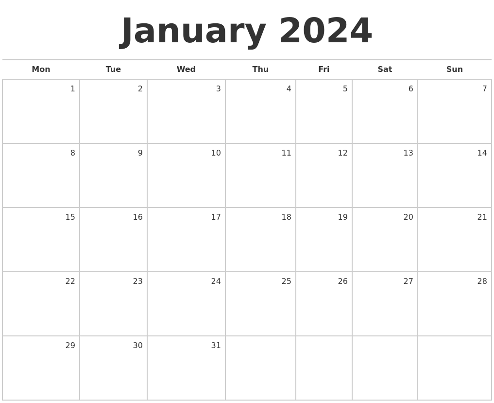 Jan 2024 Blank Calendar