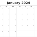 Blank Calendar January 2024 Printable