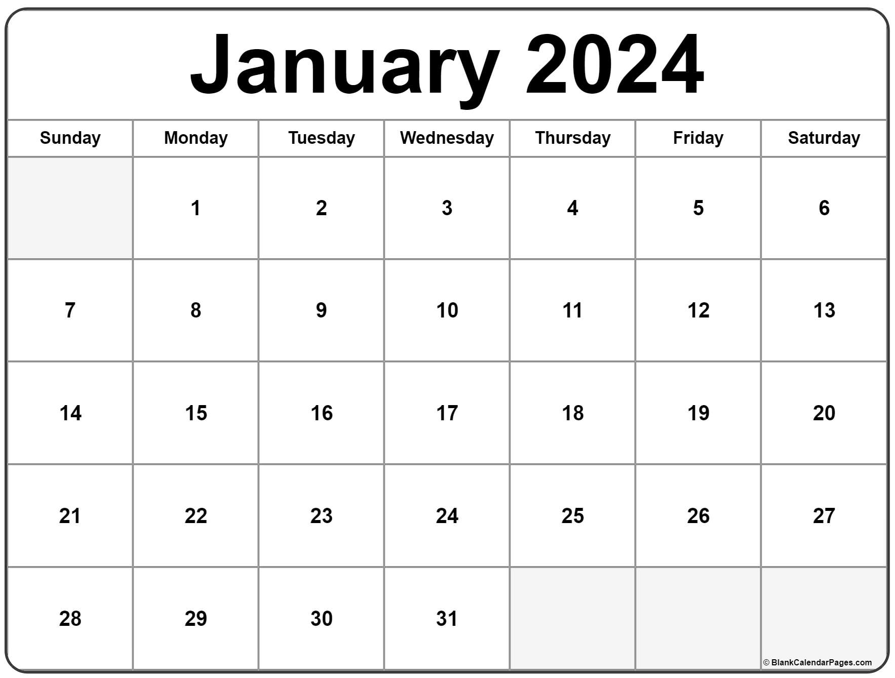 Printable January 2024 Calendar - 2024 Calendar Printable