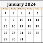 Jan 2024 Calendar Printable