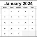 Calendar Jan 2024 Printable