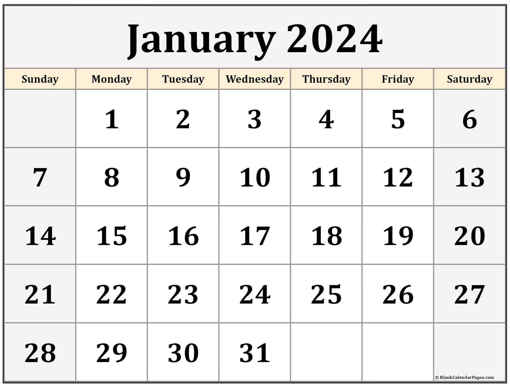 2024 January Calendar - 2024 Calendar Printable