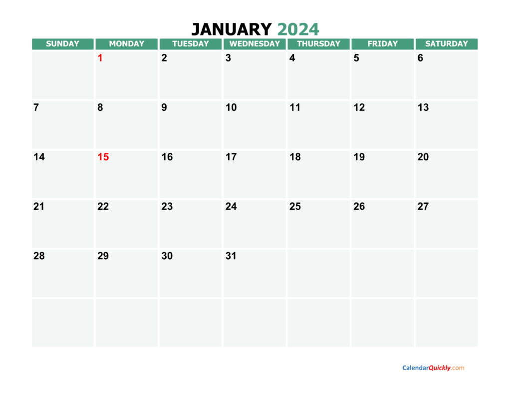 January 2024 Calendar Calendarpedia