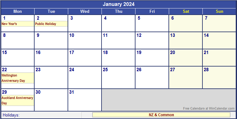 January 2024 Holiday Calendar