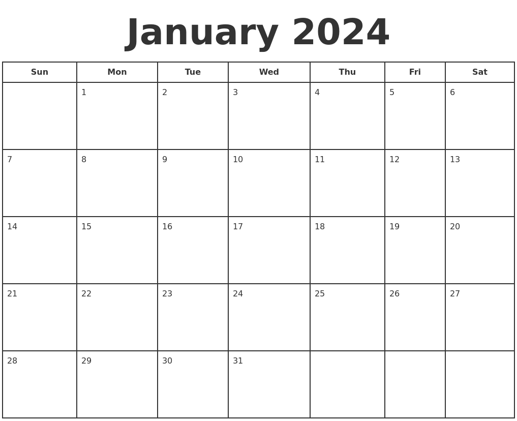 Jan 2024 Calendar Printable