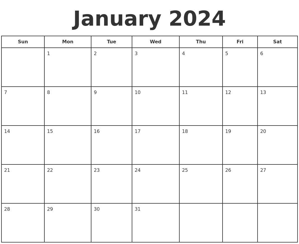 January Calendar For 2024
