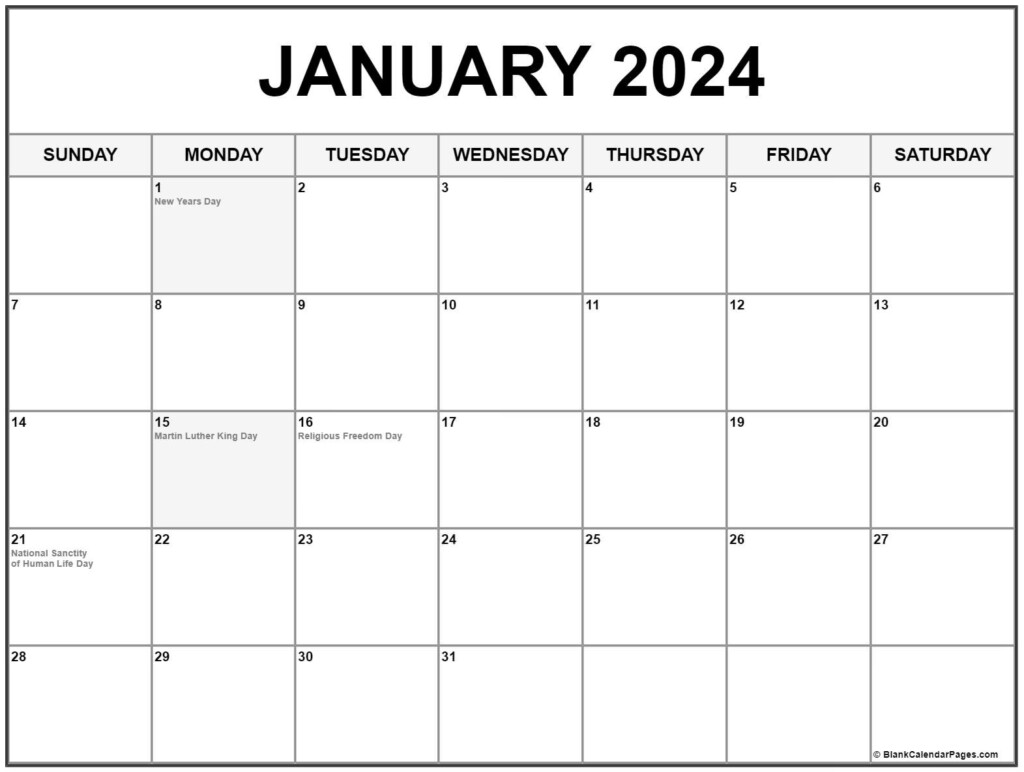 January 2024 Holiday Calendar