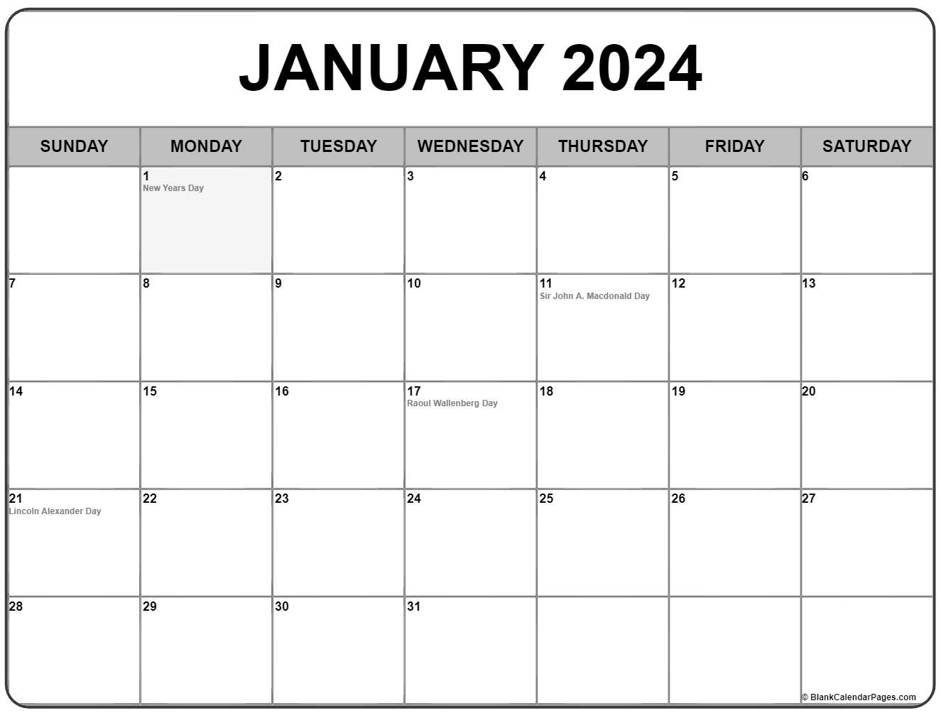 January 2024 Holiday Calendar 2024 Calendar Printable