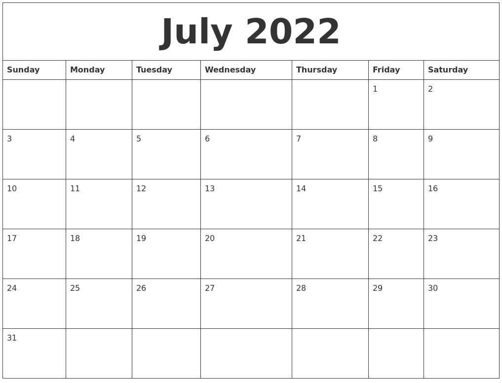 July Printable Calendar 2024