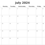 Blank July Calendar 2024