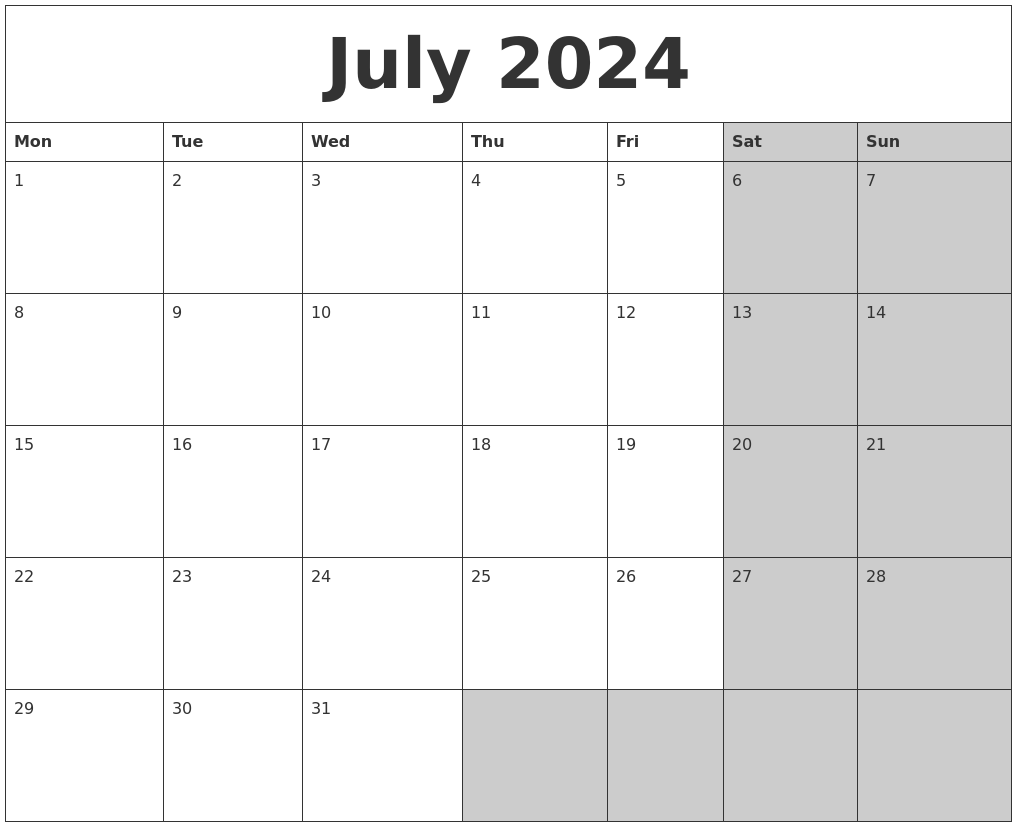 July 2024 Calendar Cute