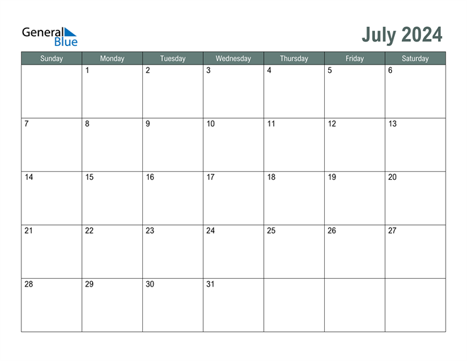 July 2024 Calendar Printable