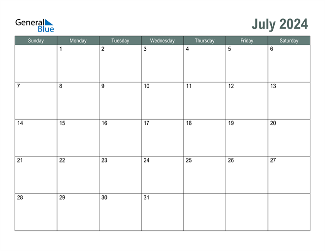 July 2024 Calendar Editable