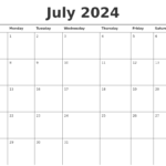 July Printable Calendar 2024