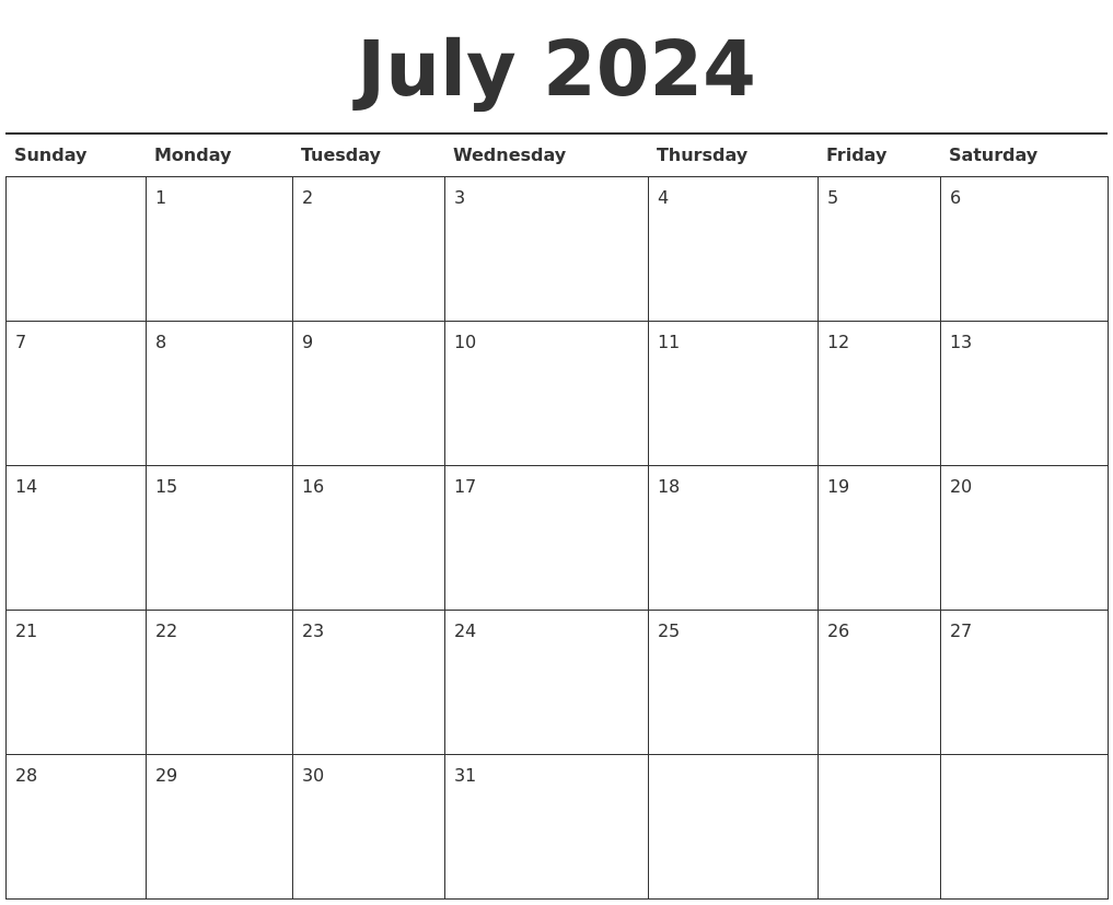 July Printable Calendar 2024