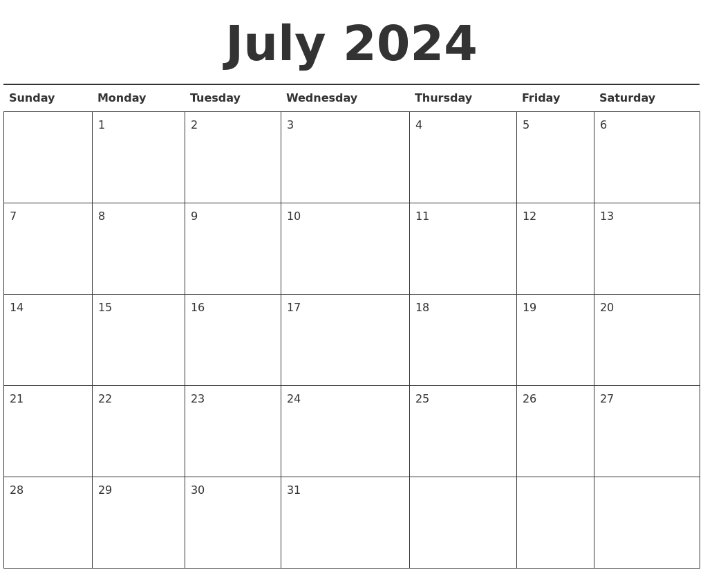 Printable Calendar 2024 July