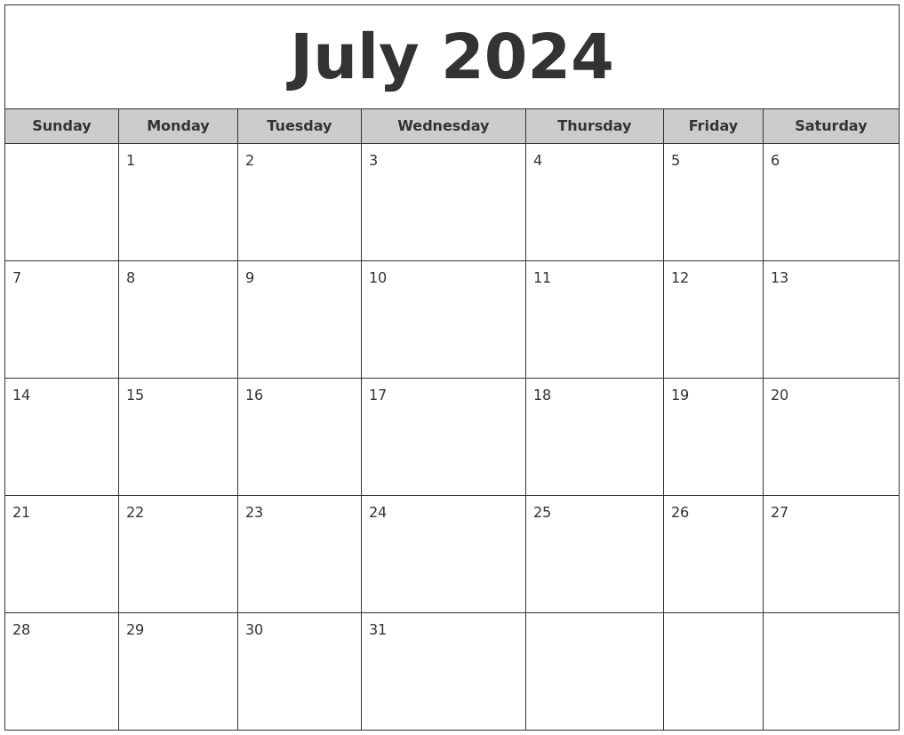 Printable Calendar July 2024 Free Printable Tani Zsazsa
