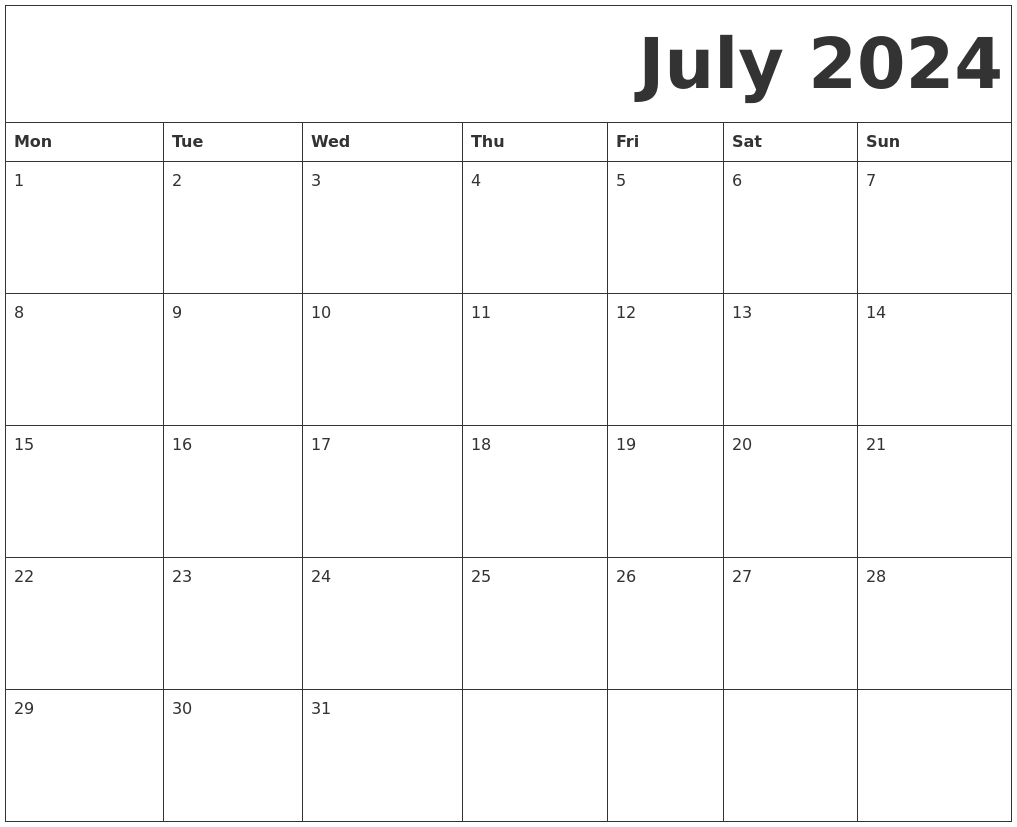 Free Printable Calendar July 2024