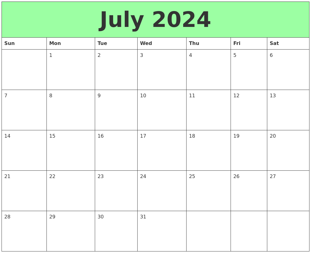 Printable Calendar 2024 July