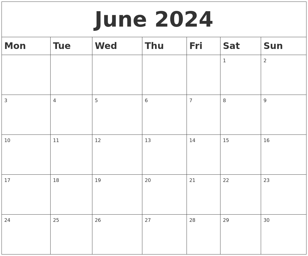 Blank Calendar June 2024