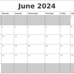 Free Printable Calendar 2024 June