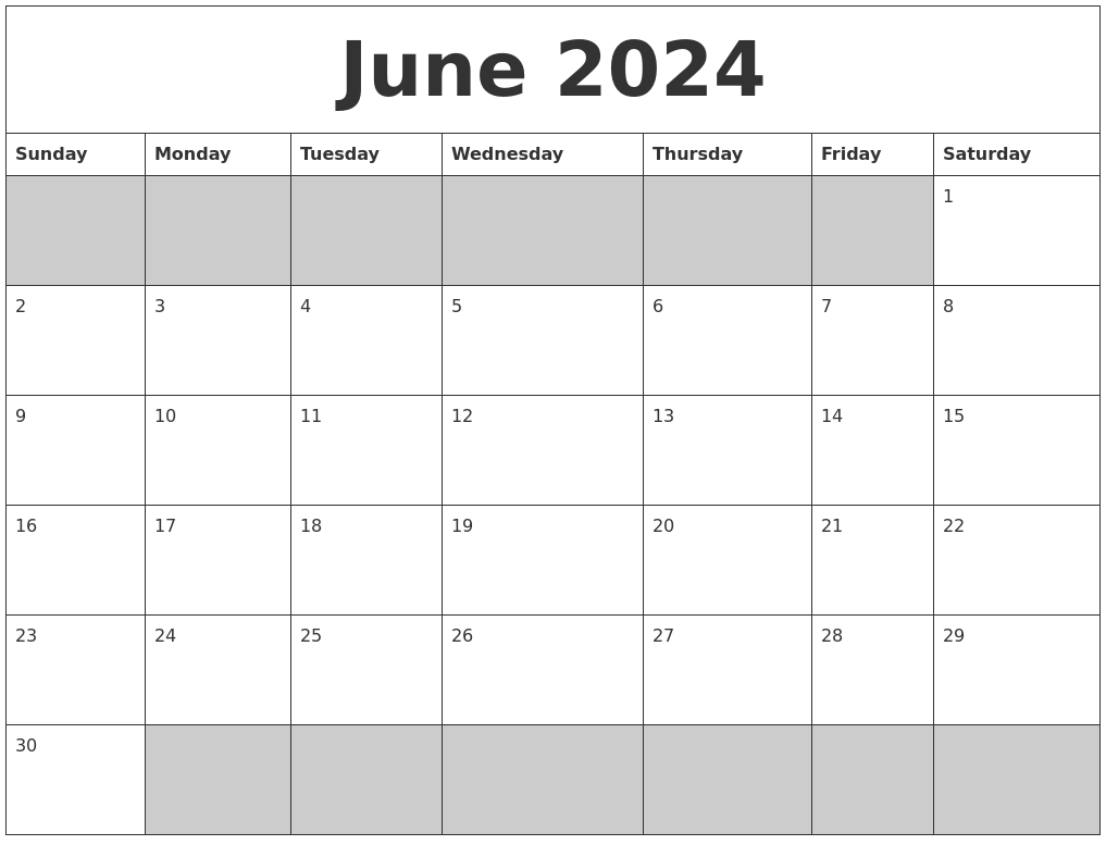 Blank Calendar For June 2024