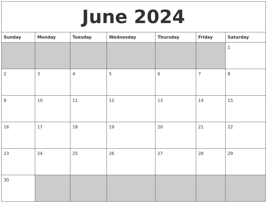Blank Calendar Page For June 2024 Dareen Maddalena