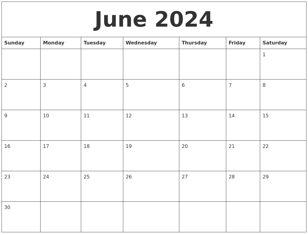 Calendar Printable June 2024