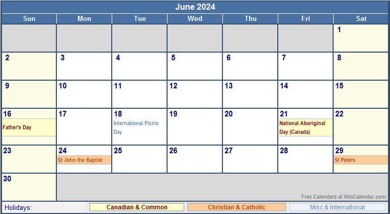 June 2024 Calendar With Holidays