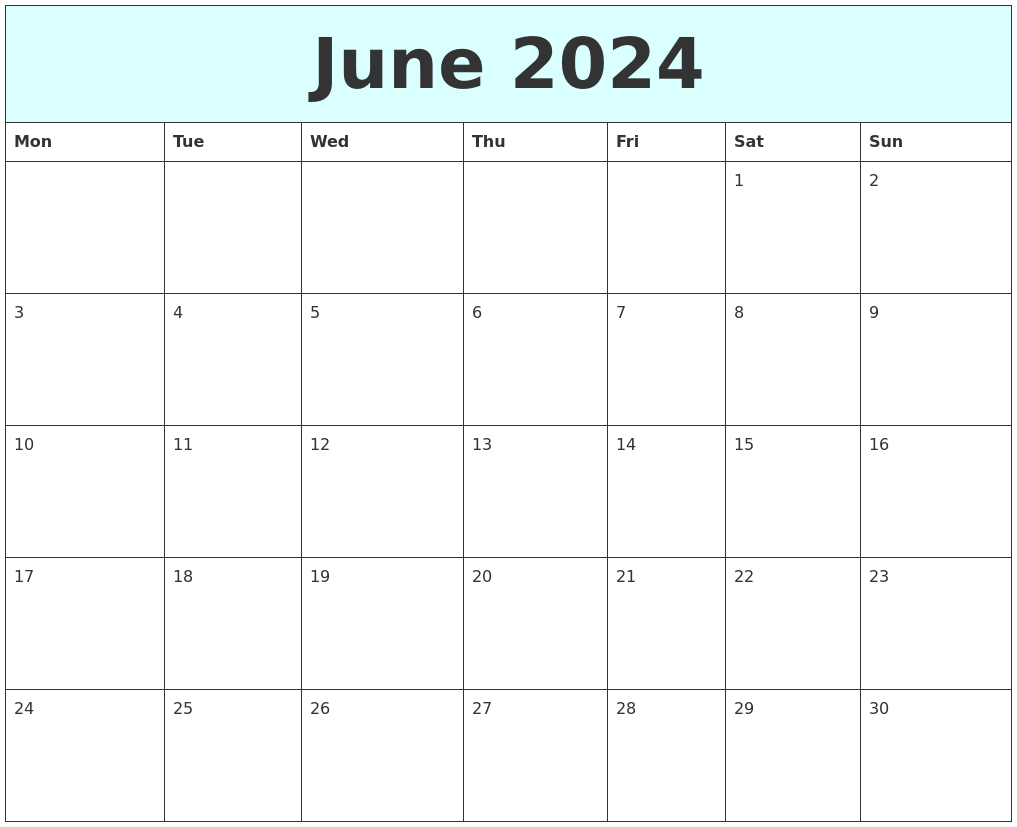 Free Printable Calendar 2024 June