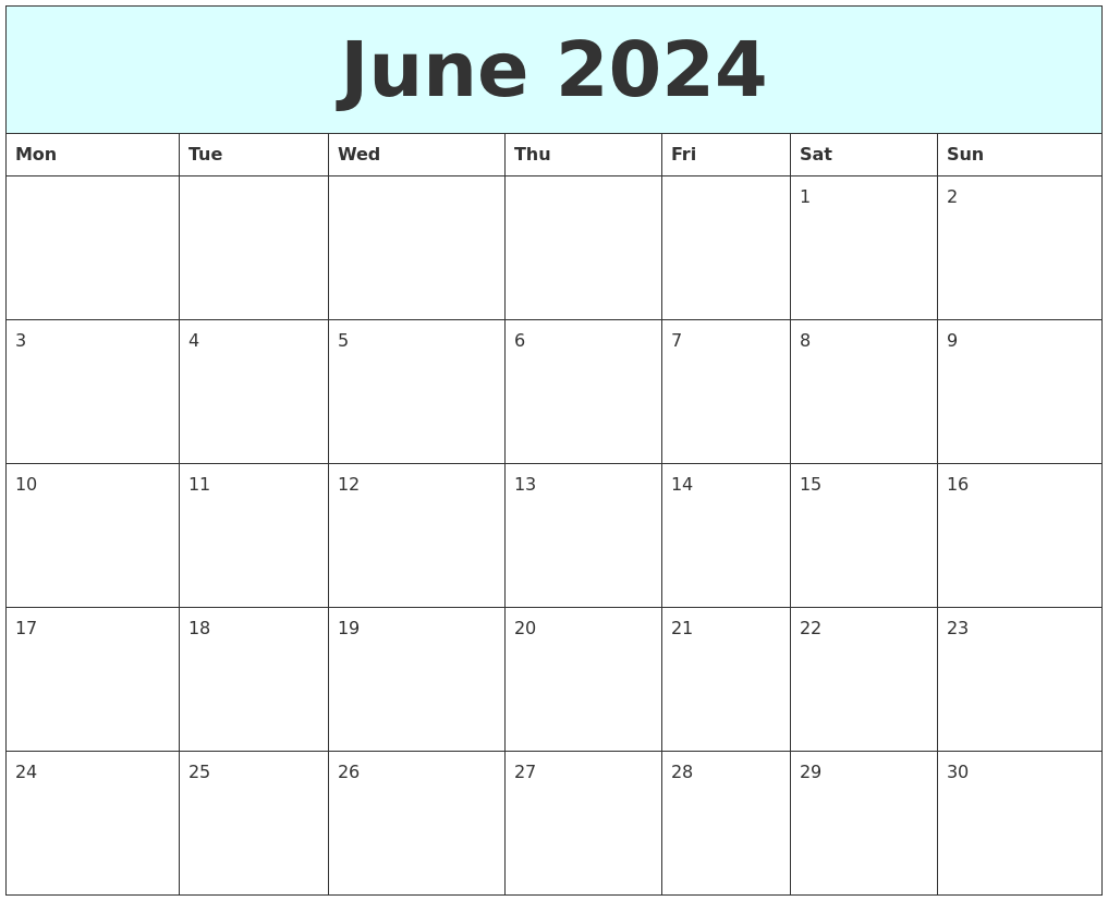 Free Printable 2024 June Calendar - 2024 CALENDAR PRINTABLE