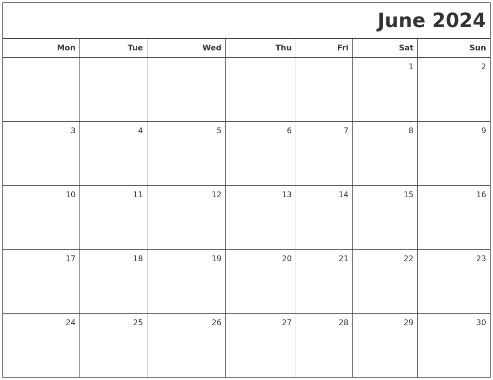 June 2024 Printable Blank Calendar 2024 Calendar Printable