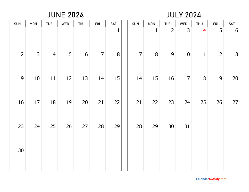 June And July 2024 Calendar