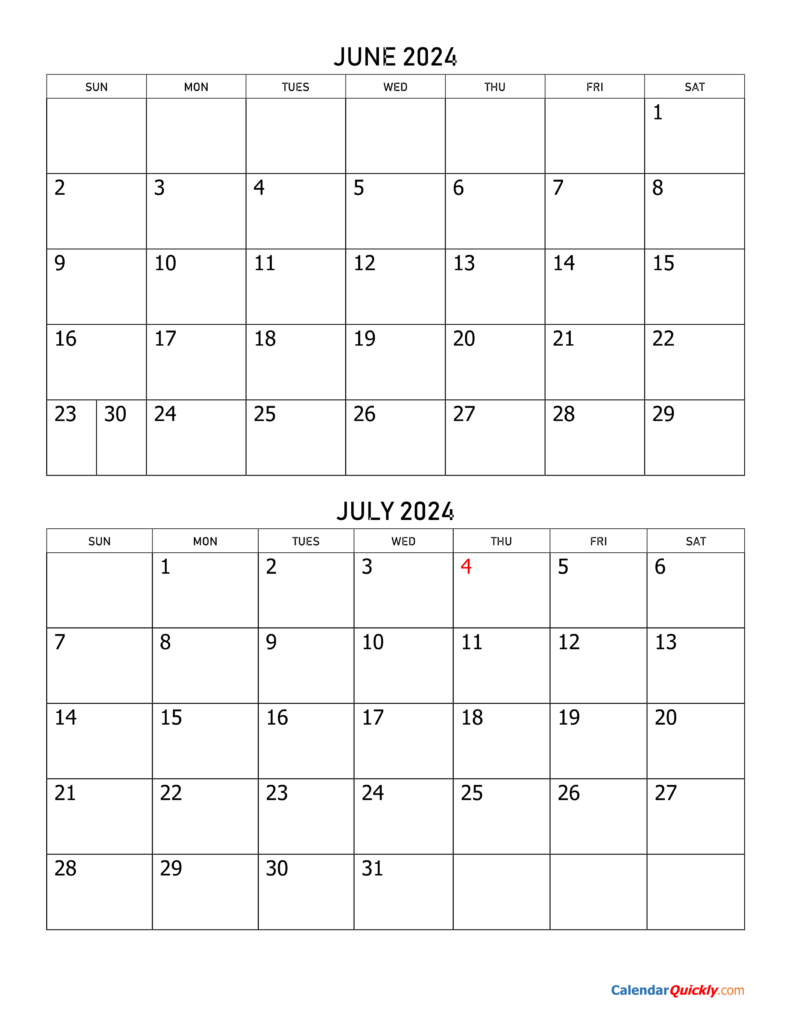 June And July 2024 Calendar