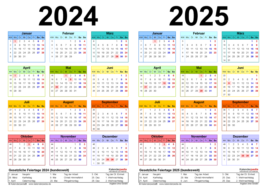 List Of Calendar Years From 2018 Until 2024